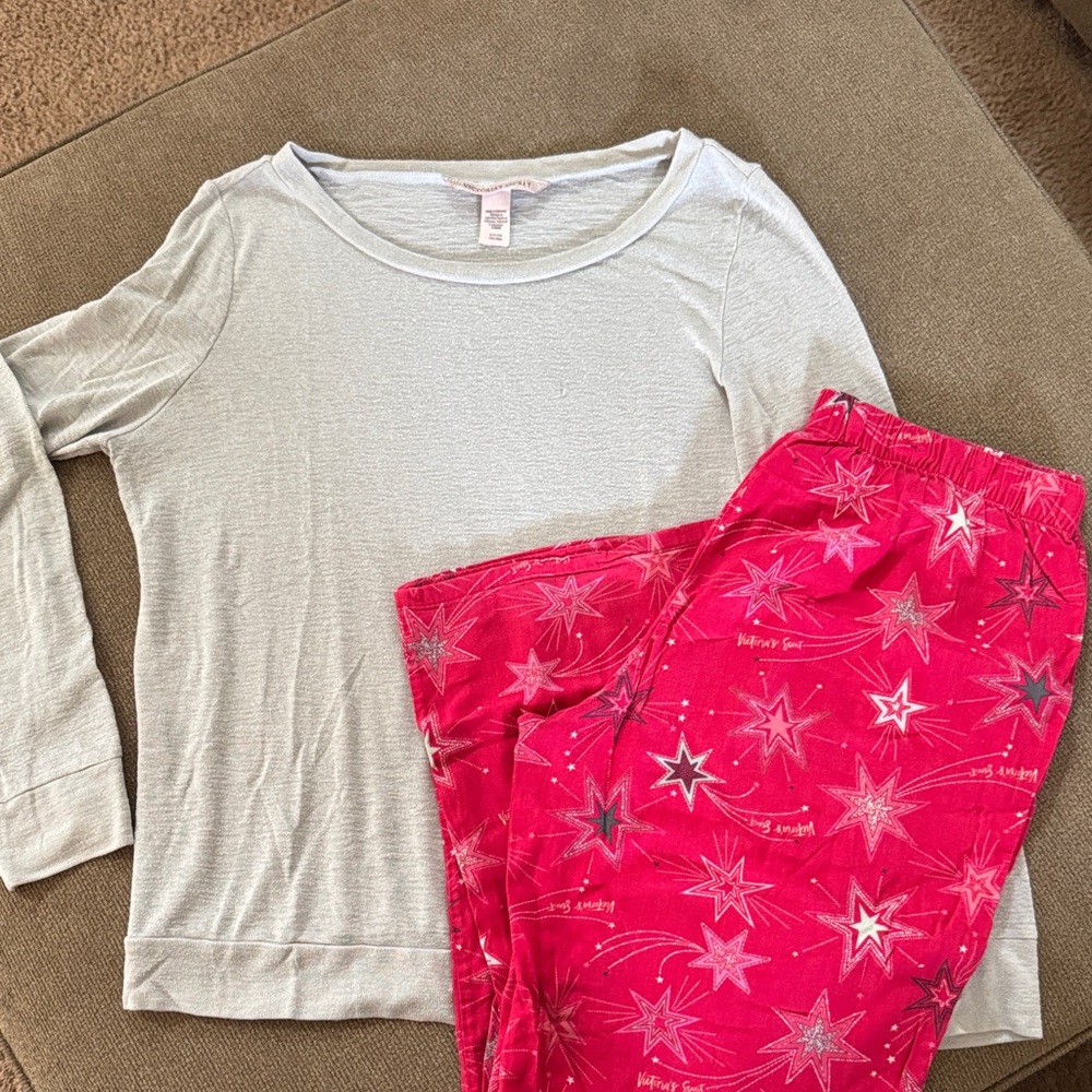 Victoria's Secret Gray and Red Star Pajama Set